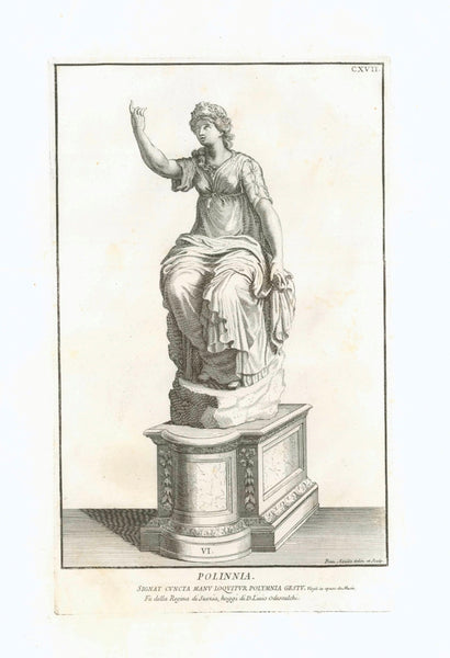 "POLINNIA - Signat Cuncta Manu Loquitur Polymnia Gestu" (Vergil) - Polyhymnia  Copper etching by Francesco Aquila (1676-1740)  Published by Domeco Rossi (1647-1729)  Rome, 1704  Muse of SACRED POETRY  Wide margins. Clean. Minimal traces of age and use.  Original antique print , interior design, wall decoration, ideas, idea, gift ideas, present, vintage, charming, special, decoration, home interior, living room design