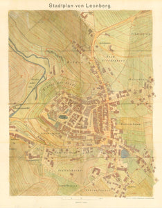 "Stadtplan von Leonberg"  Leonberg, Baden-Wuertemberg, Glemstales, Silberberg, Gabersheim, Warmbronn  Herausgegeben und gedruckt vom Württembergischen Statistischen Landesamt.  Stuttgart, 1930