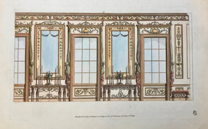 Architecture, Interior Design, Pergolesi, Mirrors, some furniture, candles, Fol. 47. Mirrors, some furniture, candles  Hand-colored copper etching by Michel Angelo Pergolesi.  Personal biographical details are missing. But Pergolesi moved from Italy to England, where he published his classicistic architectural designs in his book  "Designs for various ornaments"  London, 1791