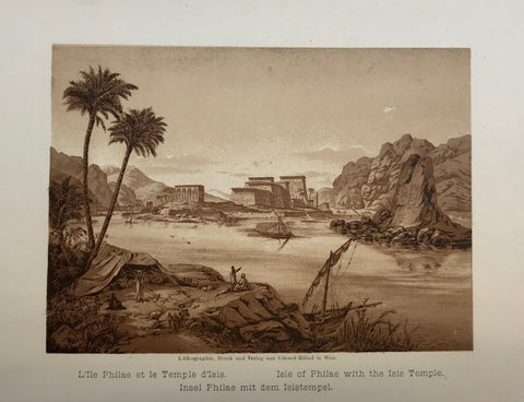 Temple, d'Isis, Isle of Philae with Isis Temple  Anonymous lithograph printed in a very pleasant sepia tone. Published 1889.