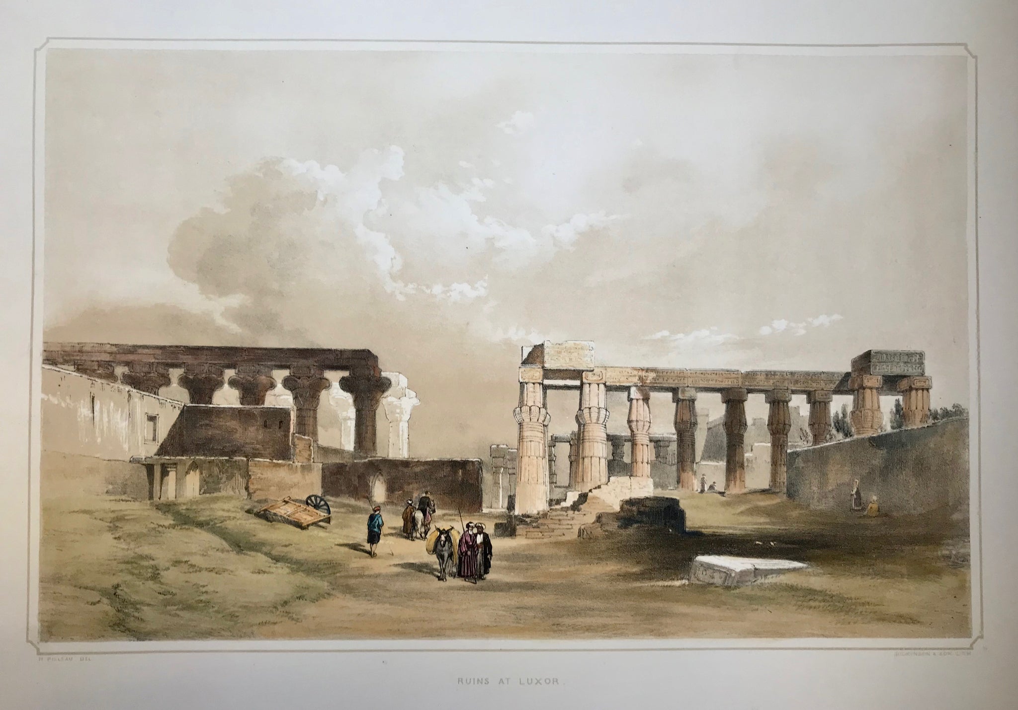 "Ruins at Luxor"  Type of print: Lithograph  Color: Toned and Hand-colored  Artist: Henry Pilleau (1813-1899)  Lithographed by: Dickinson & Son  Where: London  When: 1845