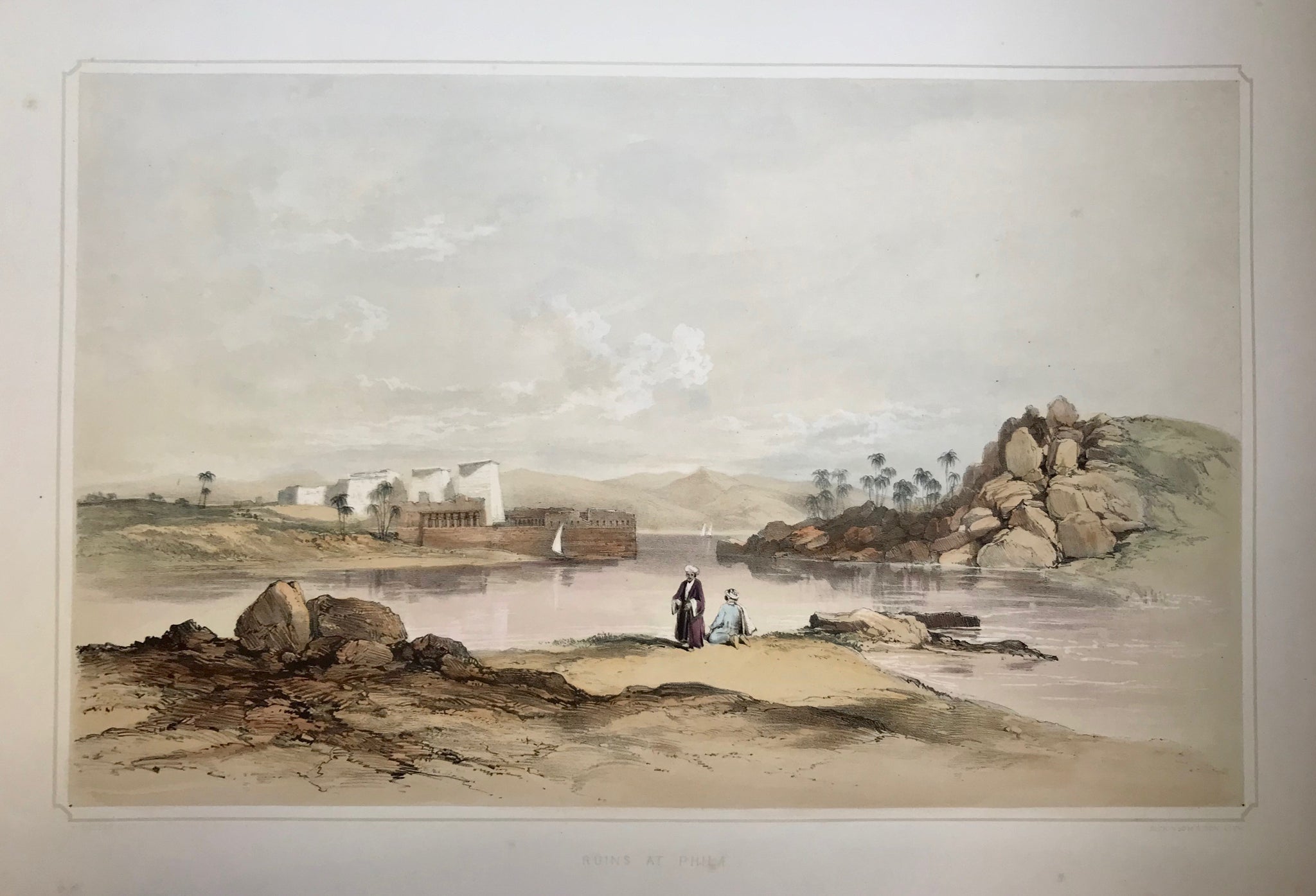"Ruins at Philae"  Type of print: Lithograph  Color: Toned and Hand-colored  Artist: Henry Pilleau (1813-1899)  Lithographed by: Dickinson & Son  Where: London  When: 1845