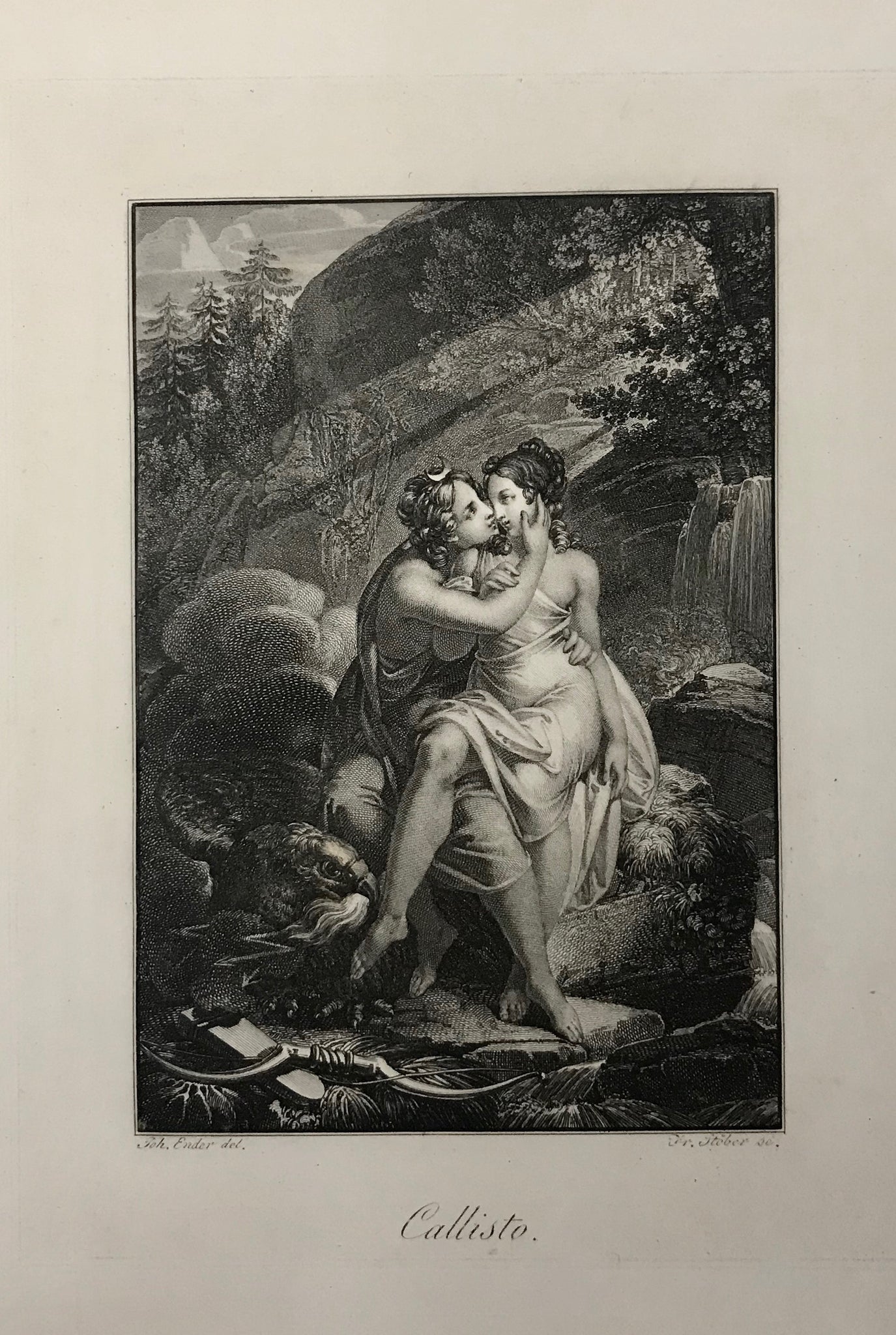 Cellist, Antique Prints of Classic Greek Mythology  The following copperplate engravings by Franz Xaver Stoeber (1795-1858) after Johann Nepomuck Ender (1793-1854),Loder, Schedy, are from "Zyklus der griechischen Mythology" published ca 1830.