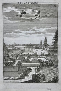 "Palais De Iedo"  (Tokyo)  Copper etching by Mallet, 1683. Verso: Text in French.