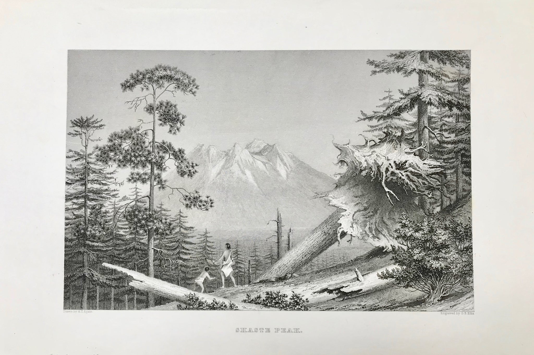 "Shasta Peak"  Very fine steel engraving by G.B. Ellis after A.T. Agate, 1845.