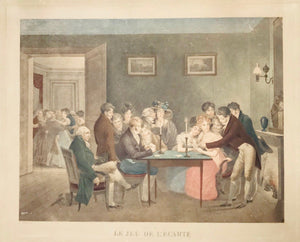 "Le Jeu de L'Ecarte"  Copper etching after the drawing by Louis Leopold Boilly (1761-1845)  Boilly published this beautiful card playing scene ca. 1835. The print we offer here is a later edition published as a copper engraving ca. 1880