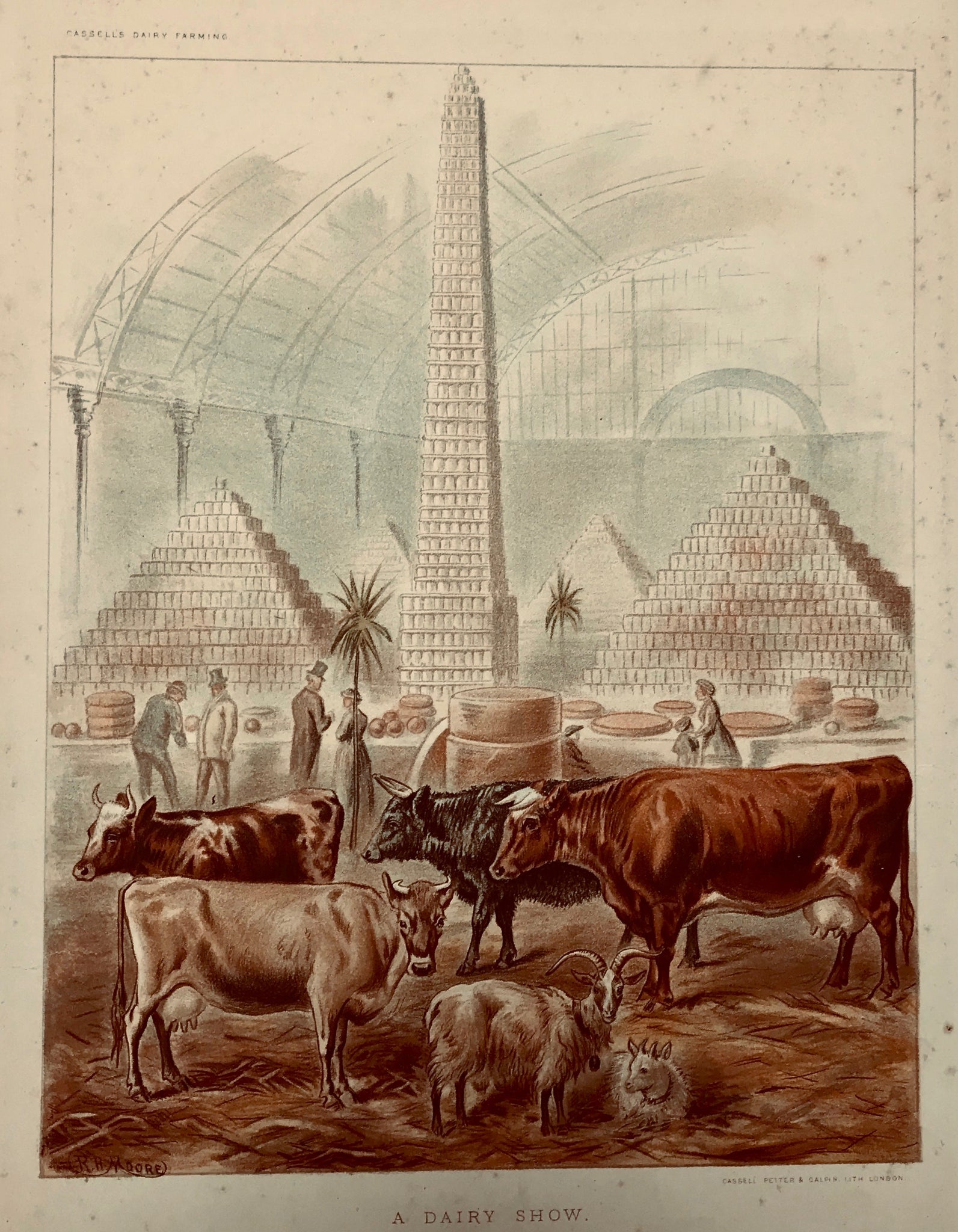 ops: "A Dairy Show"  Chromolithograph after R.H. Moore ca 1870. Repaired tear in left margin that reaches a 1 cm into image. Hardly visible.