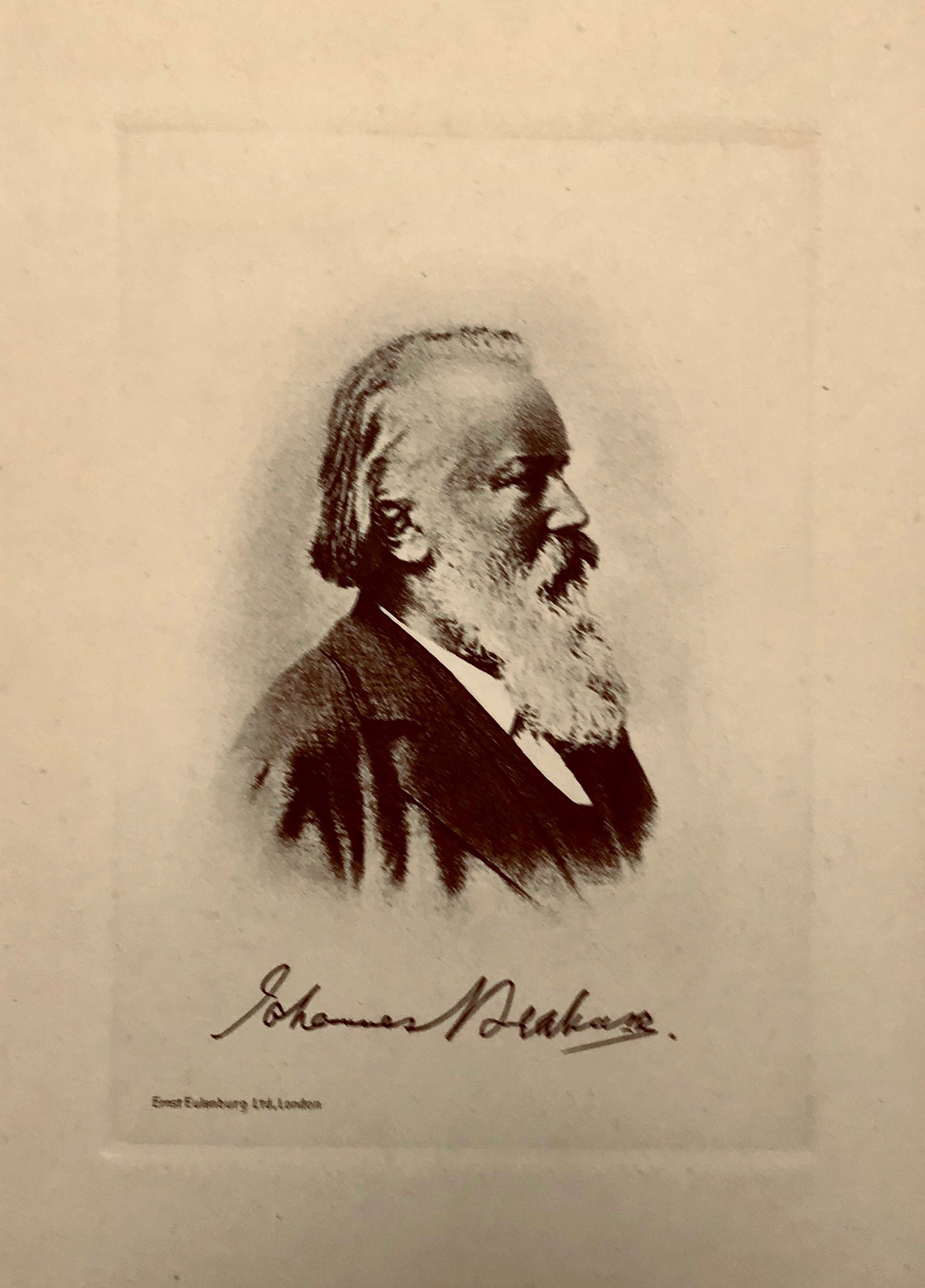 "Johannes Brahms"  Etching published by Erst Eulenburg in London ca 1885.