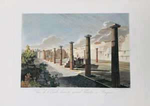 Vue de l'Ecole dans le grand Théatre à Pompeia  Some foxing in lower margin.  19.3 x 28 cm ( 7.6 x 11 ")  Aquatints engraved by Paul Fumagalli from 1821-1825  These prints with their velvety aquatint appearance were made to delight our hearts. They portrait, like no others, the elegance of architecture and the luxurious lifestyle of the citizens of the ancient city - until the nearby Vesuvius put an end to it all in a devestating rain of volcanic ashes.