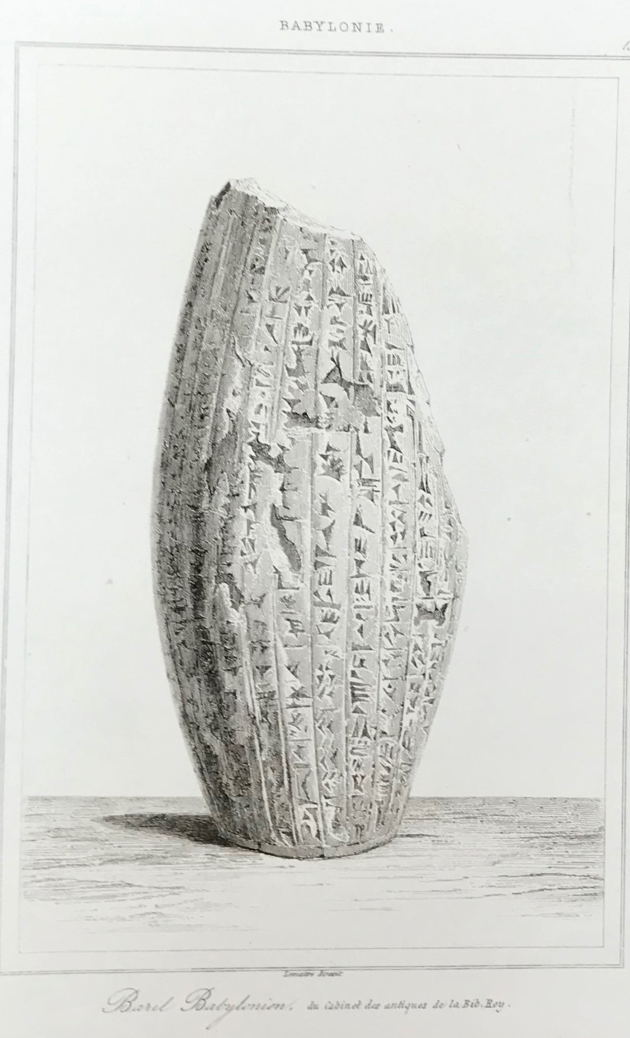 Babylonie Baril Babylonien, du Caninet des antiques de la Bib. Roy.  Steel engraving from Lemaitre ca 1845.