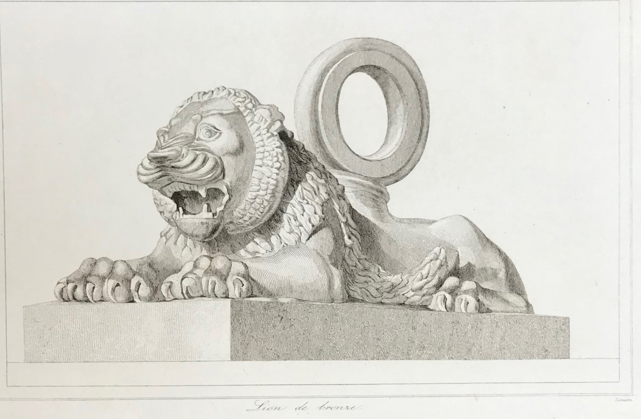 "Lion du bronze"  Steel engraving from Lemaitre ca 1845.