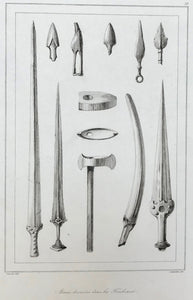 "Germanie" "Armes trouves dans les Tombeaux"  Steel engraving by Lemaitre after Vernier ca 1850.  13.7 x 9 cm ( 5.3 x 3.5 "), Archeology