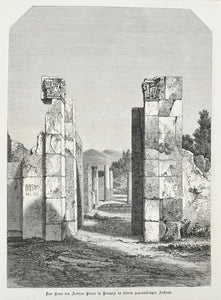 Das Haus des Aedilien Pansa in Pompeji in seinem gegenwaertigen Zustand. ( The house of Aedilen Pansa in Pompeii in its present condition).  Wood engraving ca 1875. 