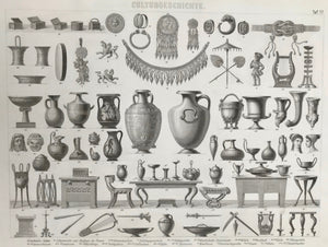 Culturgeschichte (Cultural History) Ancient Greeks  Steel engraving ca 1860. Published by Brockhaus in Leipzig.