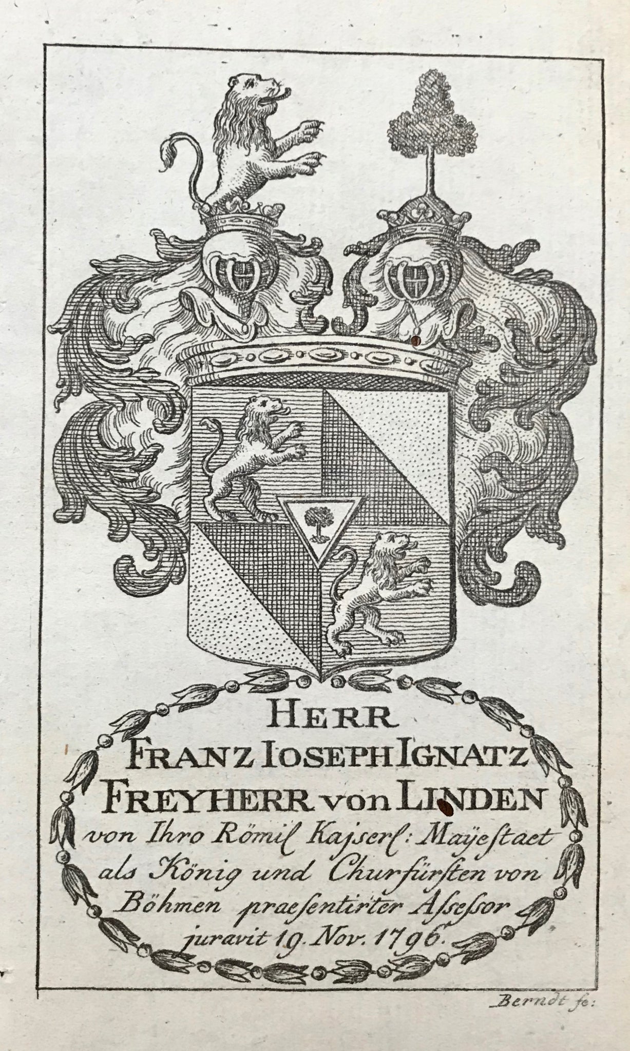 Heraldry: Herr Franz Ioseph Ignatz Freyherr von Linden