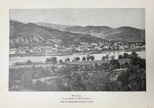 Hungary, Orsova - Donau unterhalb des Eisernen Thores.   Wood engraving made from a photograph by Helm in Vienna ca 1890. Wider margins.