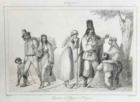 Hungary, Paysans et Payesanes Hongrois Steel engraving by Lemaitre after Vernier ca 1845.