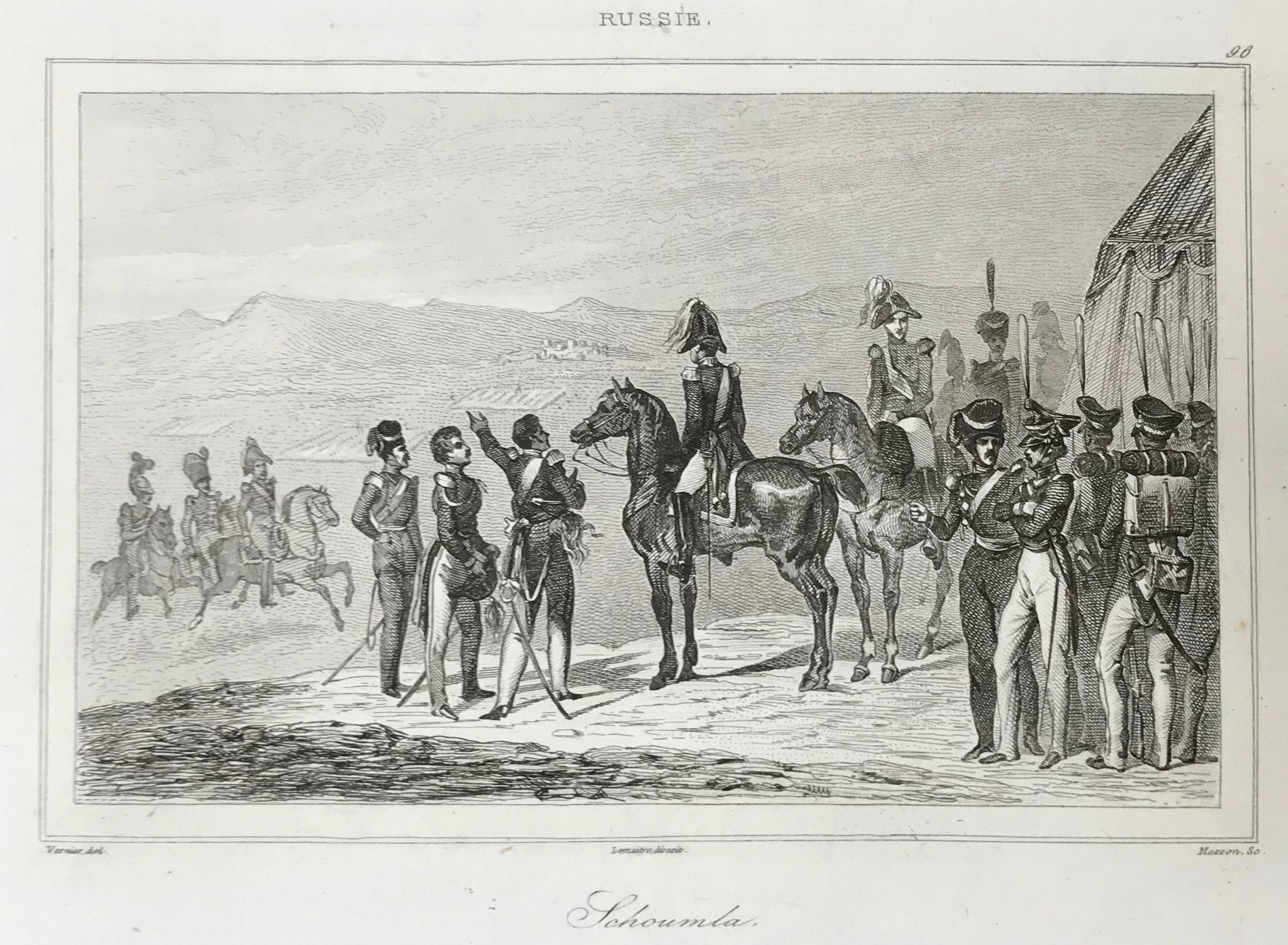 Russia, "Schoumla" (Schumla, Bulgaria)  Russian army near Schumla, Bulgaria. Steel engraving 1838.