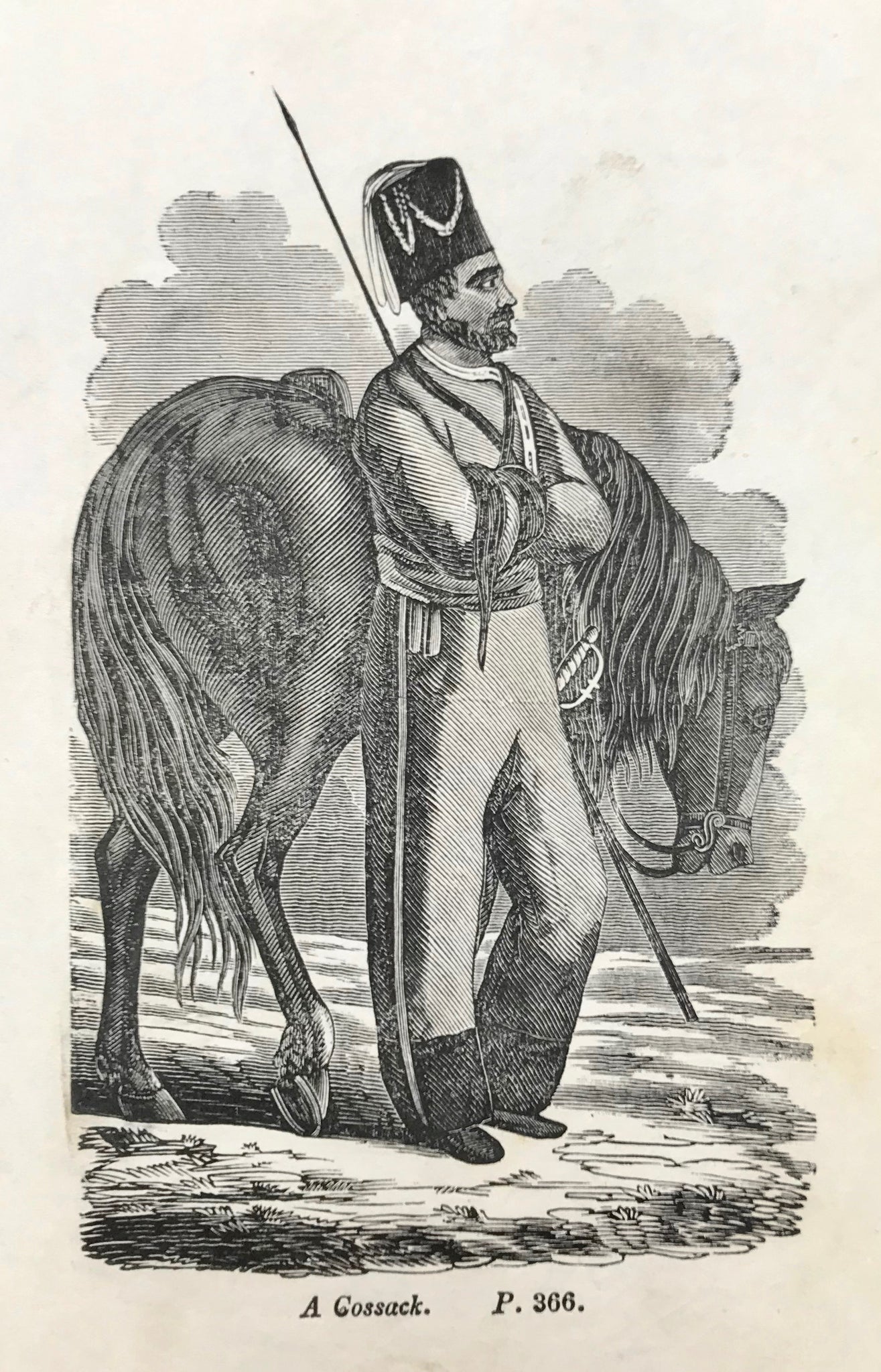 Ukrainia, "A Cossack."  Wood engraving ca 1870.