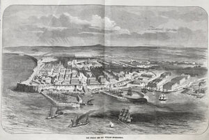"Le Port et la Ville D'Odessa"  Wood engraving ca 1880. Reverse side is printed. Narrow side margins.