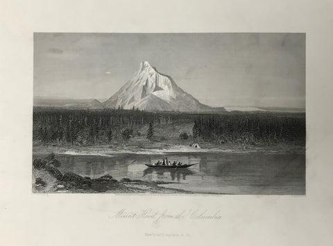 USA, Pacific, Mount Hood from the Columbia  Steel engraving by Hinshelwood after R.B. Gifford 1873.