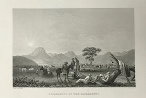 USA "Encampment on the Sacramento"  Fine steel engraving by J.W. Steel after A.T. Agate, 1845.