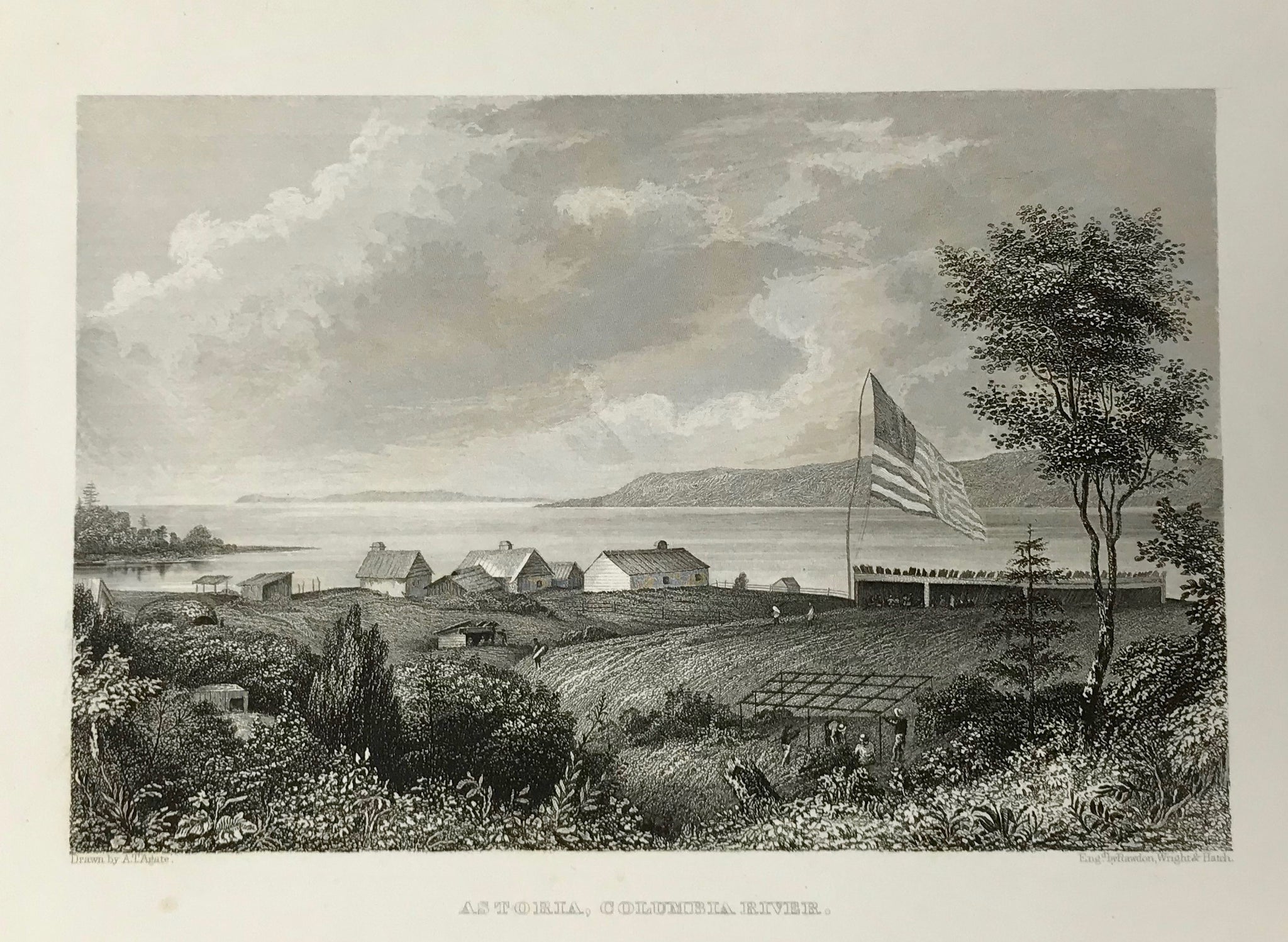 USA, "Astoria, Columbia River."  Fine steel engraving by Rawdon, Wright & Hatch after A.T. Agate ca 1845.
