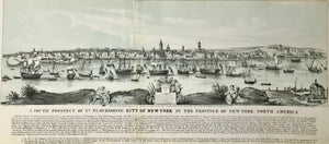 A South Prospect Of Ye Flourishing City Of New-York In The Province Of New York. North America  A tone lithograph (tone in very light green) by G. Hayward for Valentine's Manuel. New York, 1848. The lithograph was a text illustration for a historical account of NYC, published in 1853. 