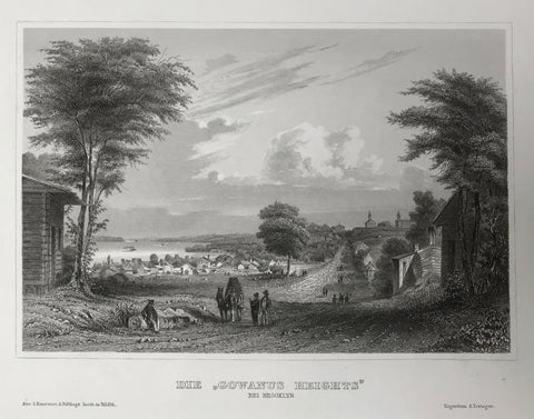 Die "Gowanus Heights" bei Brooklyn  Steel engraving from the Bibliographischen Institut in Hildburghausen ca 1845.