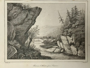 "Pont sur L'Hudson pres Luzerne"  Steel engraving ca 1850.