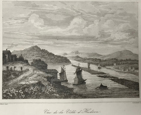 "Vue de la Ville d'Hudson"  Steel engraving by Lemaitre after Milbert, 1834.
