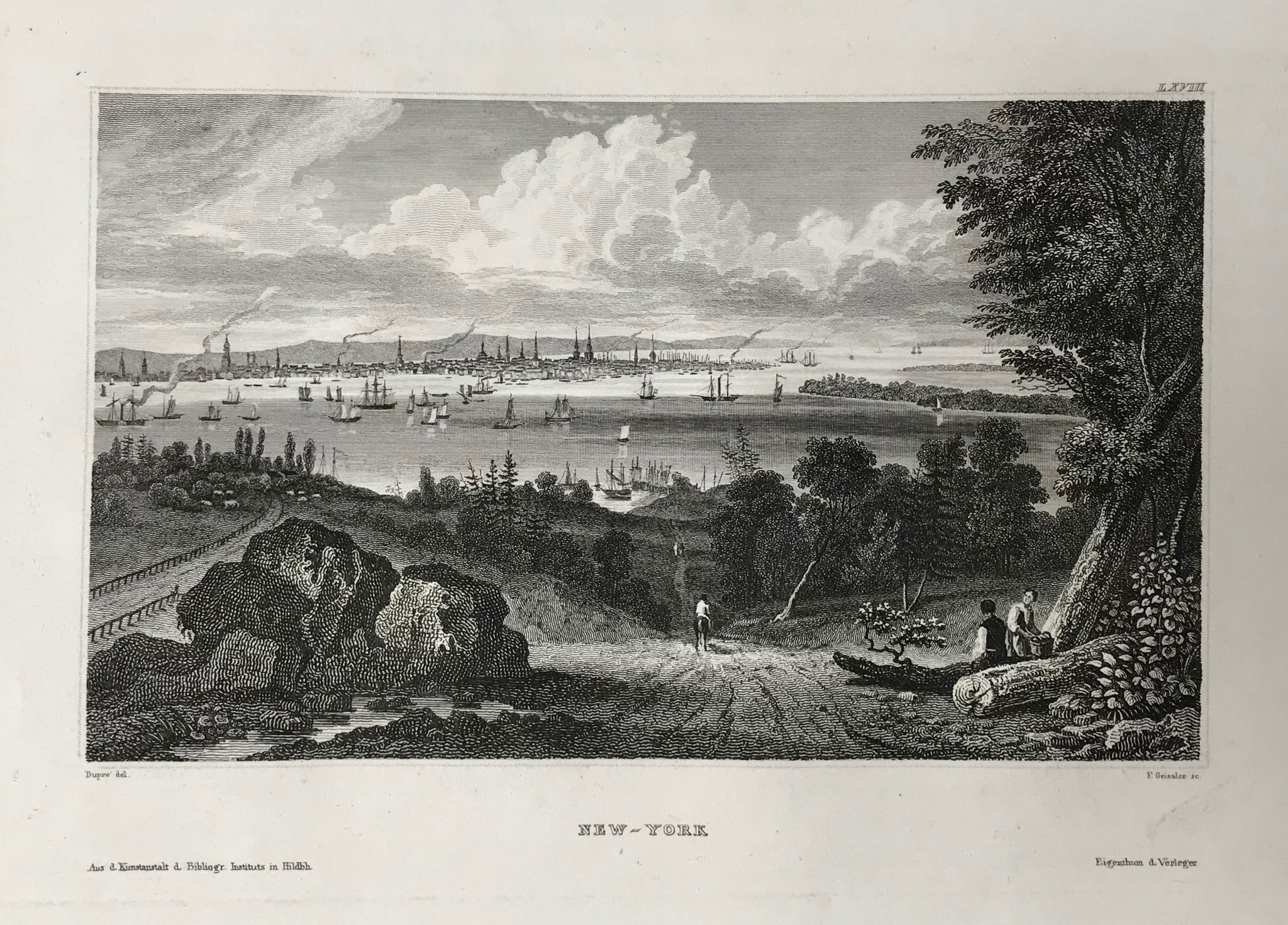 "New - York"  Steel engraving by F. Geisler after Dupre ca 1845.