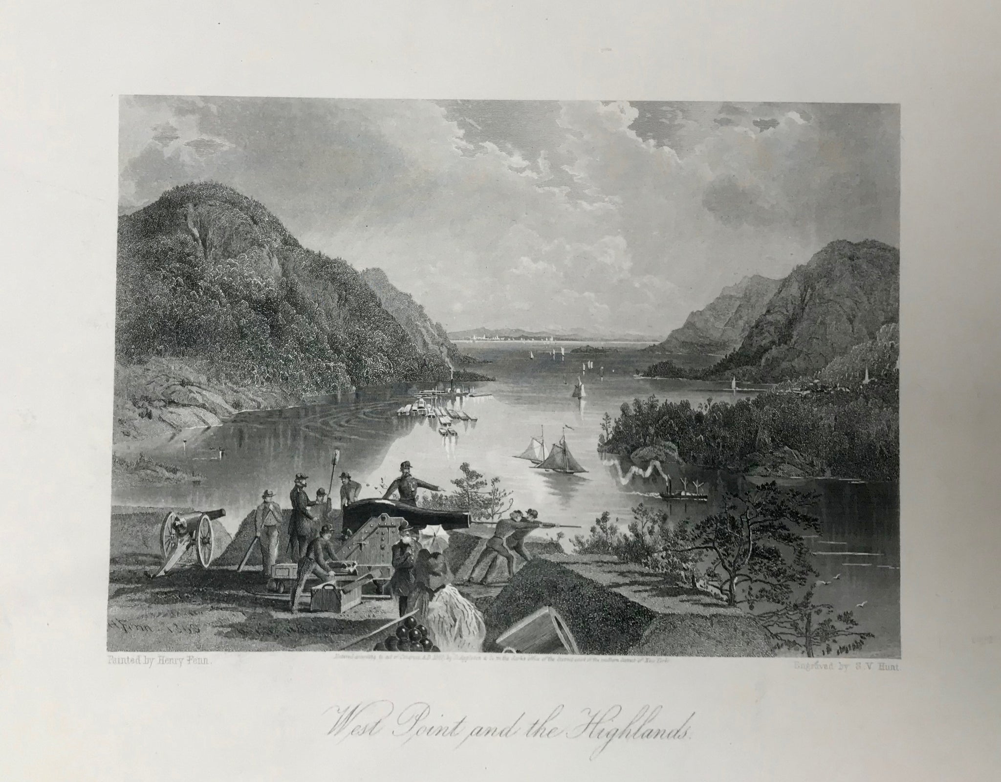 "West Point and the Highlands"  Steel engraving by S.V. Hunt after a painting by Henry Fenn, dated 1869.