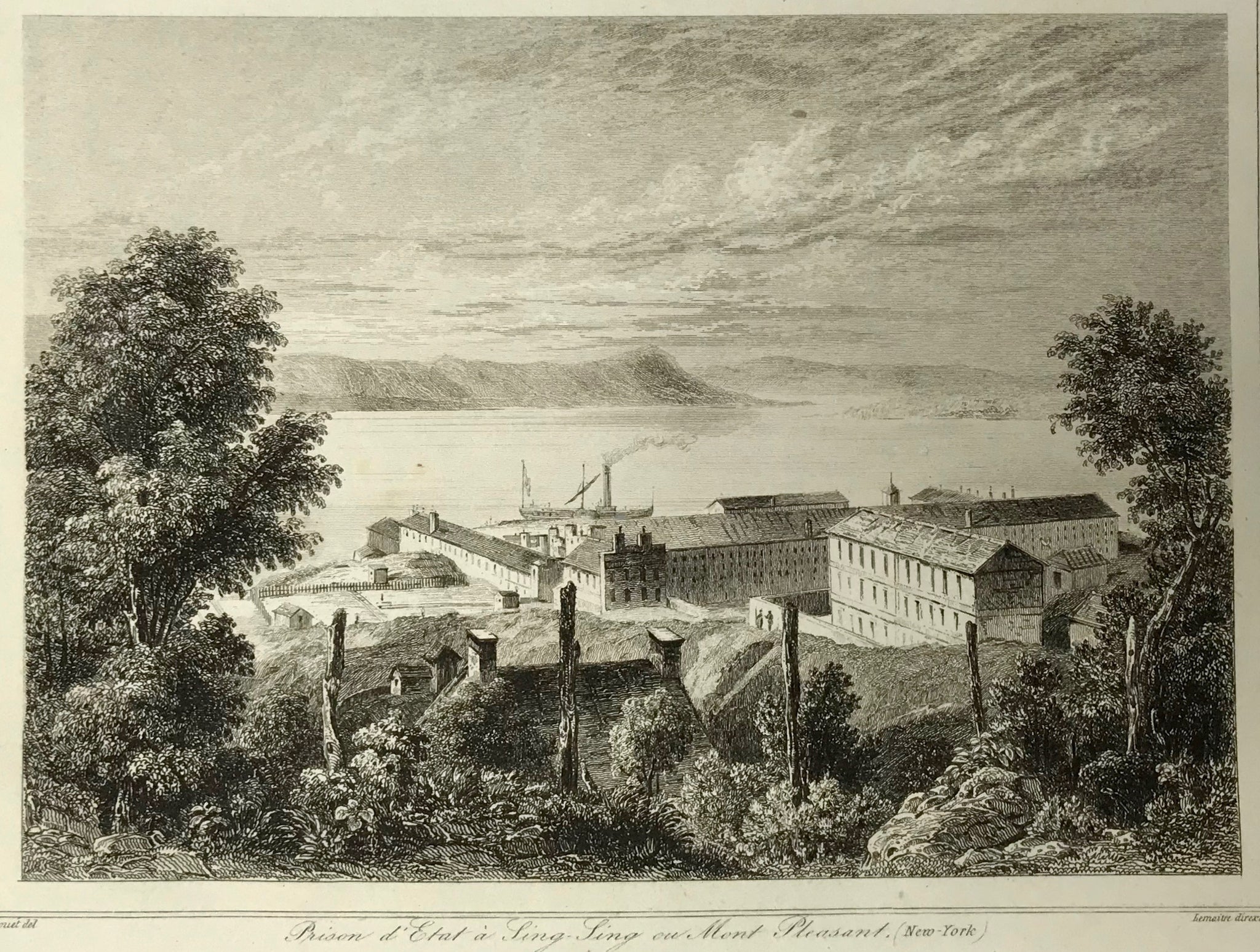 "Prison d'Etat a Sing Sing ou Mt Pleasant (New York)"  Steel engraving1849. 