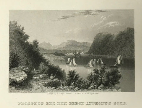"Prospect bei dem Berge Anthony´s Nose"  Steel engraving ca 1850.