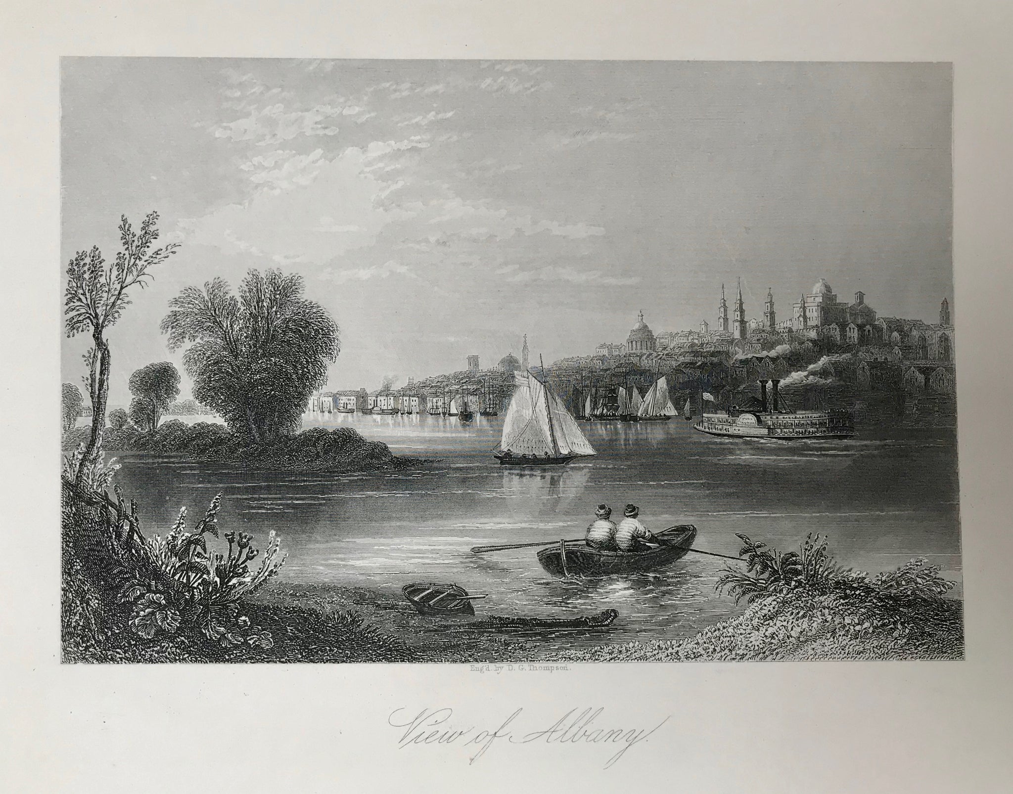 View of Albany  Steel etching by D.G. Thompson, ca 1850. Print has very wide margins.