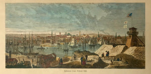 Baltimore from Federal Hill.  Wood engraving from an illustrated work ca 1875. Pleasant recent hand coloring.