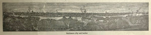 "Baltimore city and harbor"  Wood engraving ca 1885. Reverse side is printed.