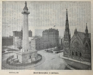 "Mount Vernon Place in Baltimore"  Text illustration, 1900. Reverse side is printed.
