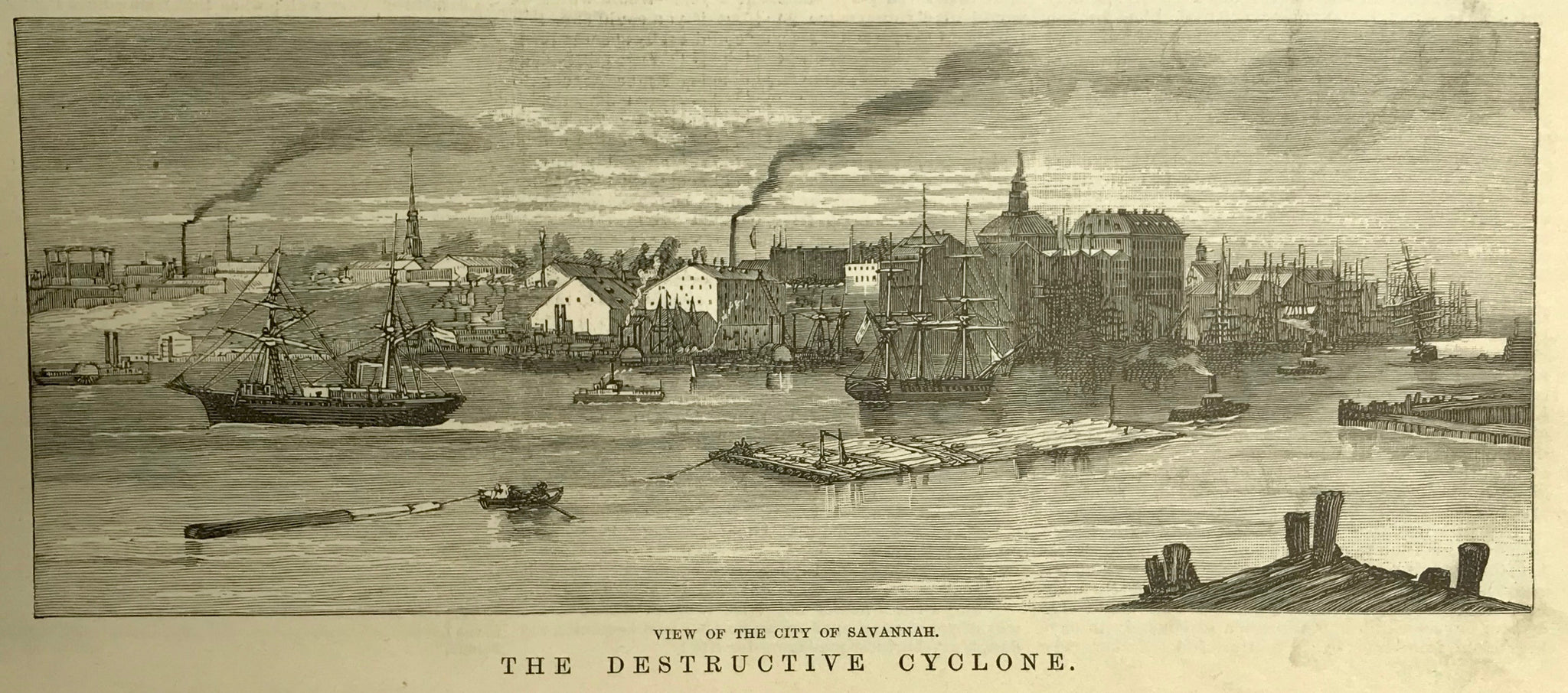 View of the City of Savannah.  The Destructive Cyclone.  Wood engraving ca 1870.