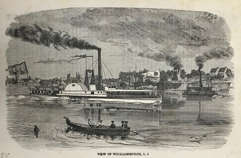 VIEW OF WILLIAMSBURGH.  Wood engraving 1855. Reverse side is printed.