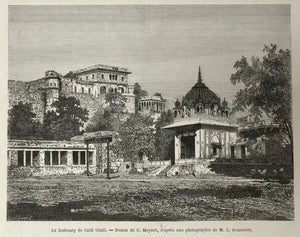 India, "Le faubourg de Catti Ghatti"  Wood engraving by Moynet after a photograph, 1872. Reverse side is printed.