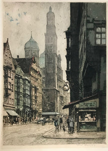 No title. Augsburg, Carolinen-Street, Germany  Etching. Printed in color. Signed T(anna) K(asimir) Hoernes