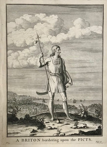 A Briton bordering upon the Picts  30.2 x 22 cm ( 11.8 x 8.6)    Antique Prints of the Celts (Kelten)  From Julius Ceasar's "War Commentaries on the Celts", in which he described the somewhat perplexing encounters with the people north of the Alps. 