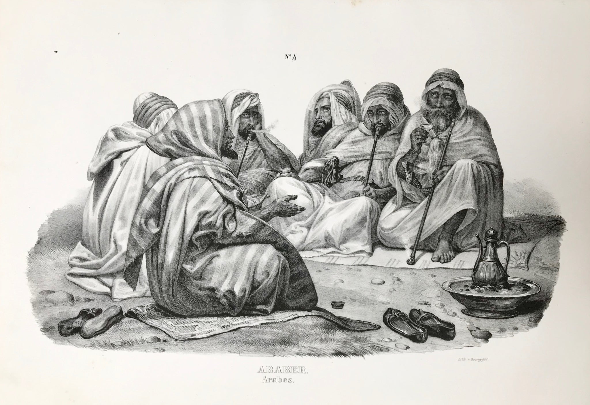 "Araber" (Arabians).  Lithograph by J. Honegger from ãNaturgeschichte und Abblidung des Menschen..." by HeinrichRudolf Schinz. Zurich, 1845. (Native people of the world).