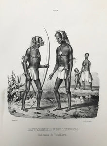 "Bewohner der Insel Tikopia" (Inhaitants of Tikopia Solomon Islands). Habitans de Vanikoro.  Lithograph by J. Honegger from "Naturgeschichte und Abblidung des Menschen..." by Heinrich Rudolf Schinz. Zurich, 1845. (Native people of the world).