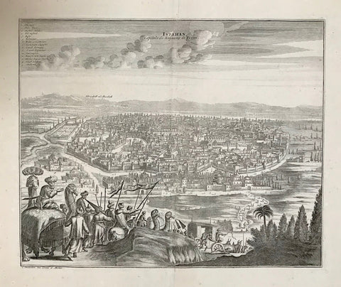 Isfahan, Iran, Persia, "Ispahan, capitale du Royaume de Perse"  Copperplate engraving by Peter Van der Aa - Covens and Mortier ca 1725. From "La galerie agredable du monde...."