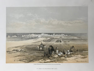 "St. Jean D'Acre From The Land"  This lithograph is from the 1855 edition published in quarto size by Day and Son in London. It is dated Nov. 15th, 1855. Included is an extra page of text.