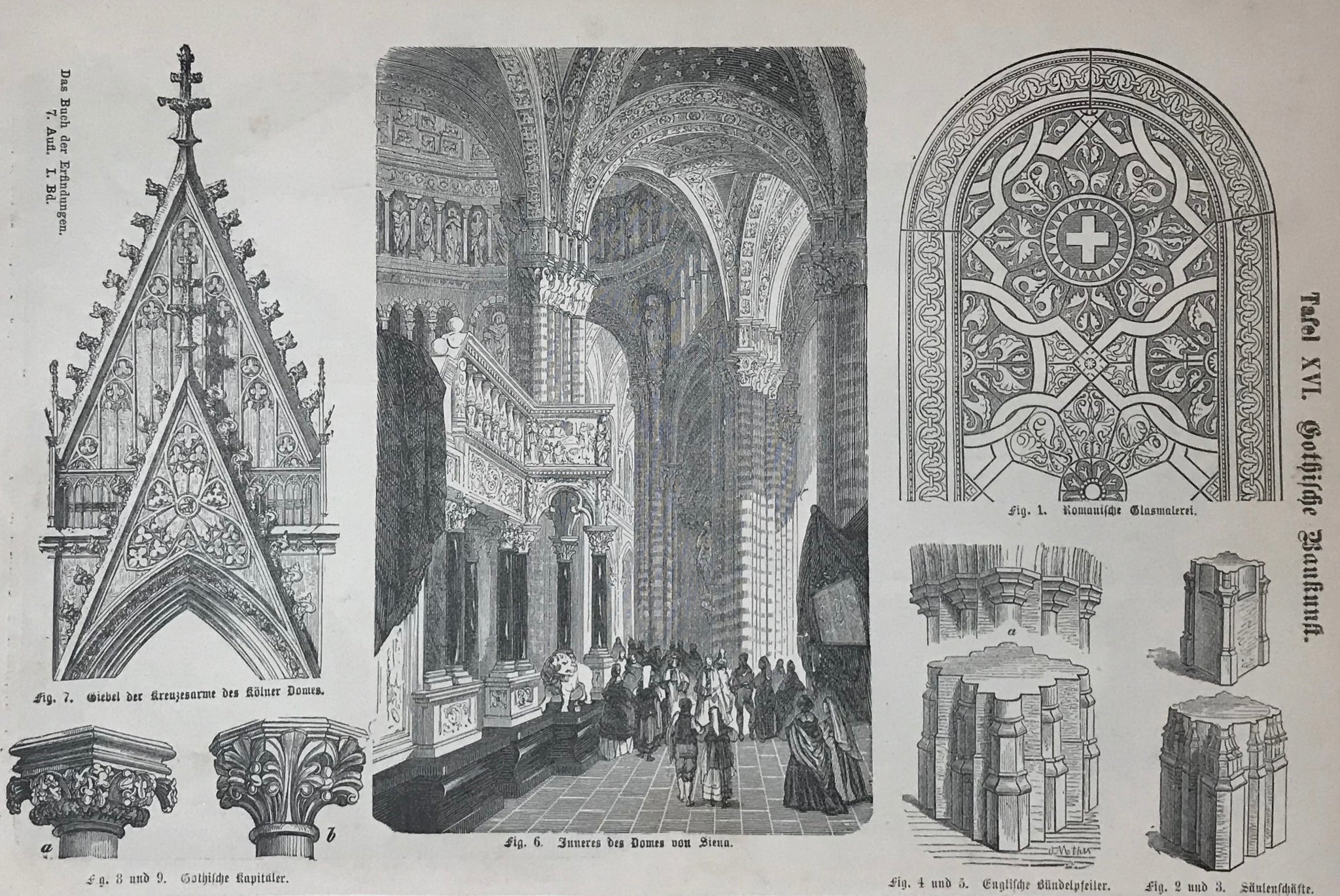 "Gothische Baukunst"  Wood engravings with details of the Cathedral of Cologne and Sienna.