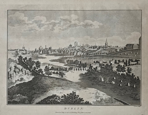 "Dublin"  Copper engraving by F. Cary. Rare!  Published May 18, 1782 in London.  Good Condition. Lower margin ends below print.  15 x 21.5 cm ( 5.9 x 8.4 ")